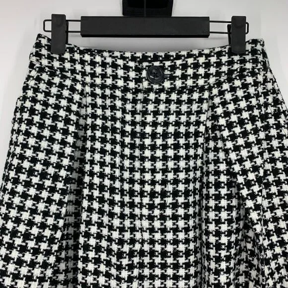 Who What Wear Skirt Black Houndstooth Tweed Pleated Midi Birdcage - Picture 3 of 8